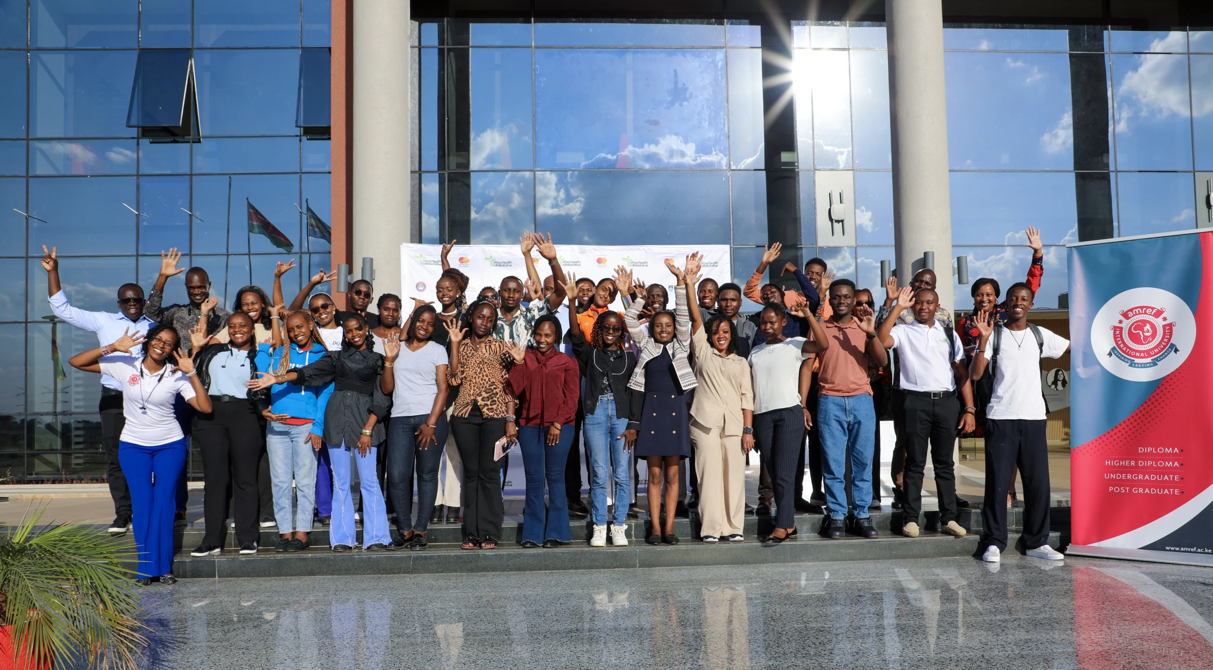Africa Health Collaborative cohort gathered outside Amref International University